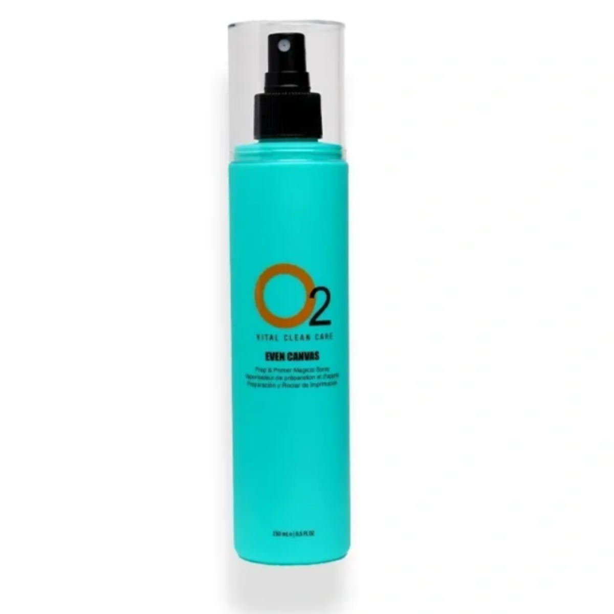 Turquoise spray bottle with black nozzle on a white background