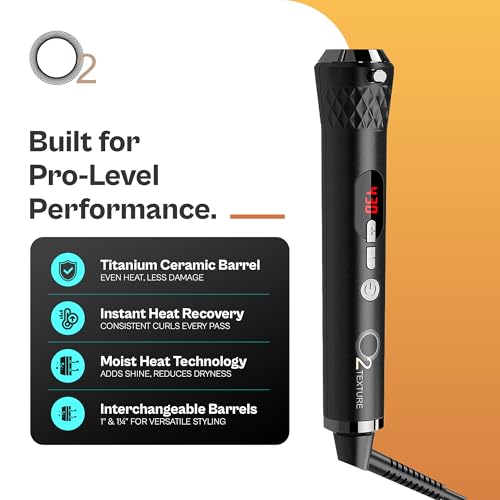 O2TEXTURE digitally controlled handle shown upright beside a feature panel highlighting heat recovery and interchangeable barrels.