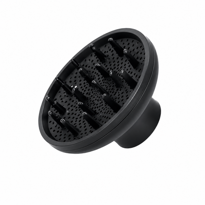 Black O2AMP replacement diffuser shown at an angle, with a wide circular bowl, raised prongs, and perforated surface on white.