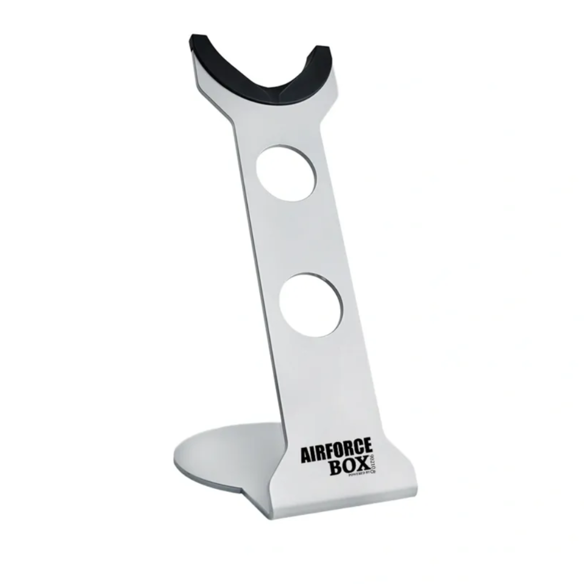Metallic stand with 'Airforce Box' branding on a white background