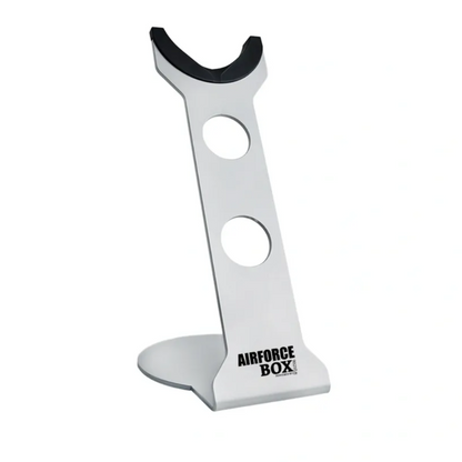 Metallic stand with 'Airforce Box' branding on a white background