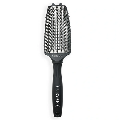 Black hairbrush with Curvo logo on a white background