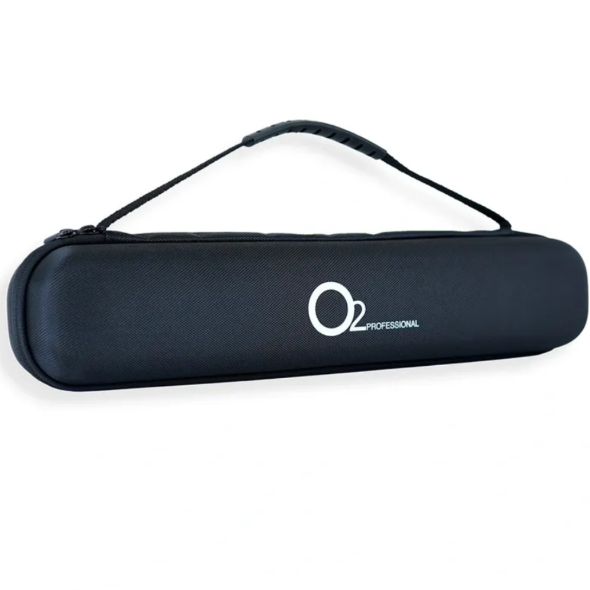 Black carrying case with 'O2 Professional' logo on a white background