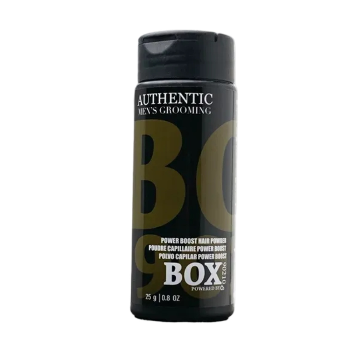 Black and gold canister with 'BC' branding on a white background