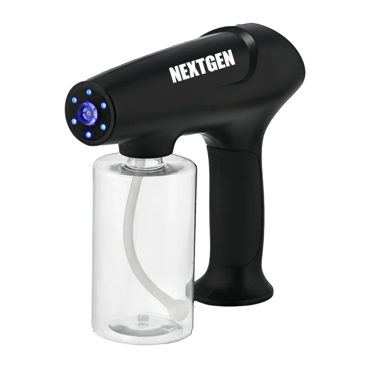 BlackNextGen spray gun with clear container on a white background