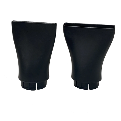 Two black plastic cups on a white background