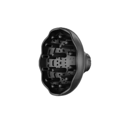 Black hair dryer nozzle on a white background