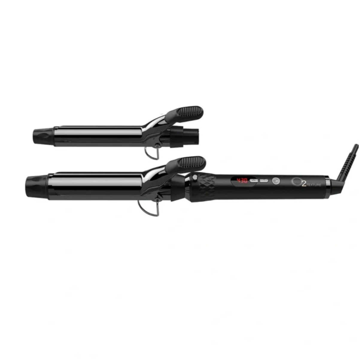 Black curling iron on a white background