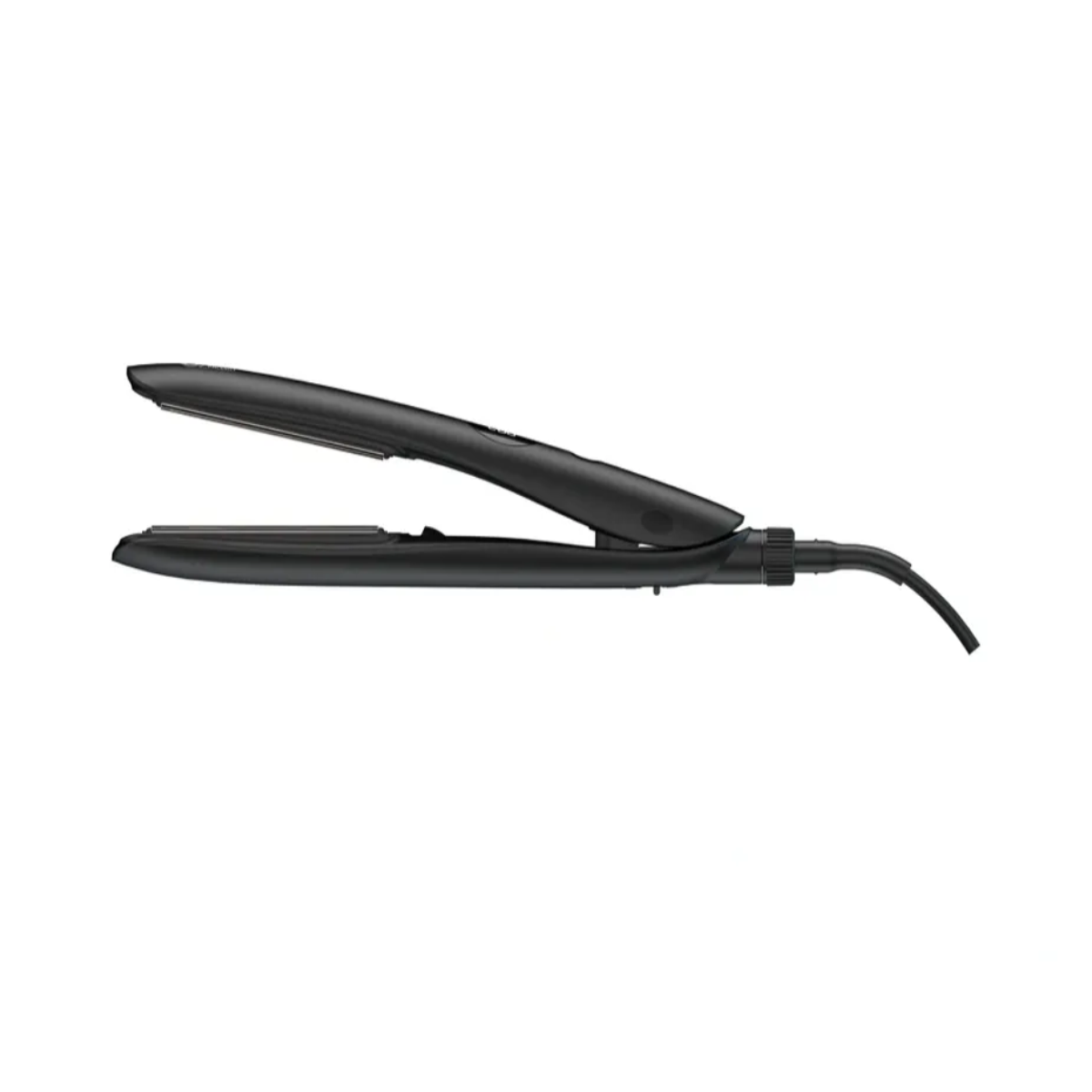 Black hair straightener on a white background