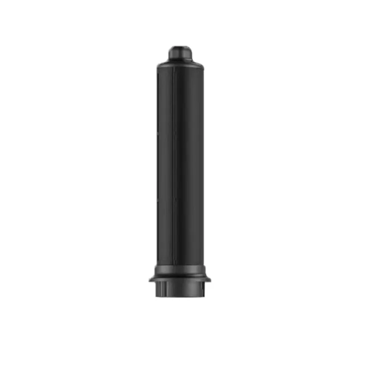 Black cylindrical object on a white background