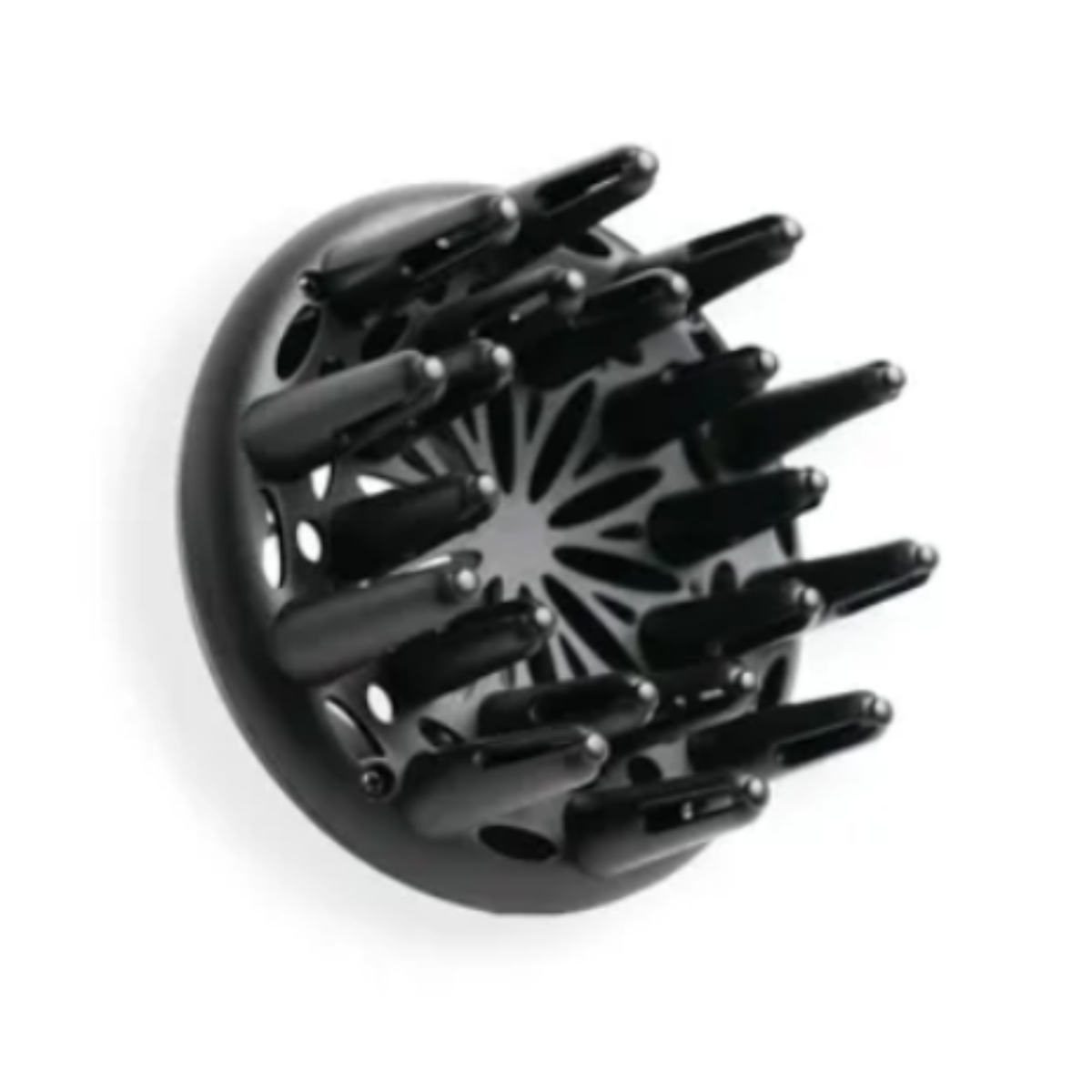 Black hair dryer nozzle on a white background