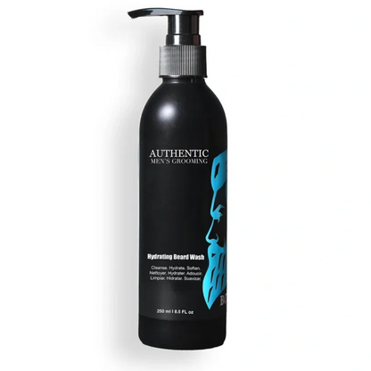 Black bottle of Authentic Men's Grooming product on a white background