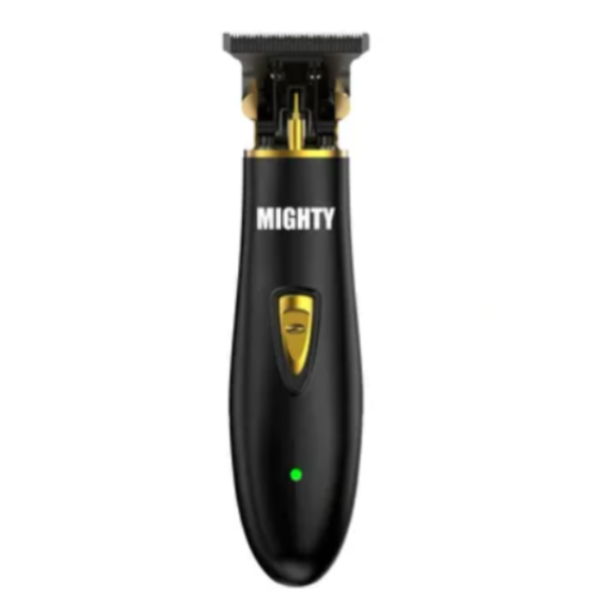 Black grooming clipper with 'MIGHTY' branding on a white background