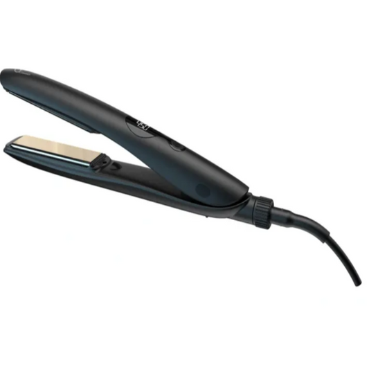 Black hair straightener on a white background
