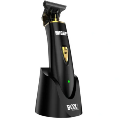 Hair trimmer with charging stand on a white background