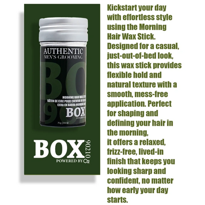 Men's grooming product packaging with text on a white background