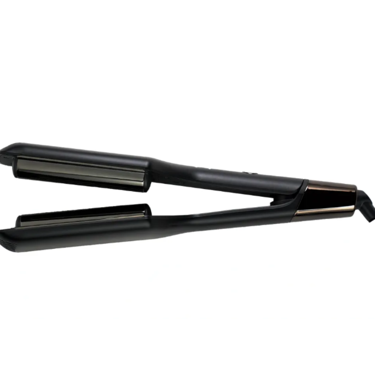Black hair straightener on a white background