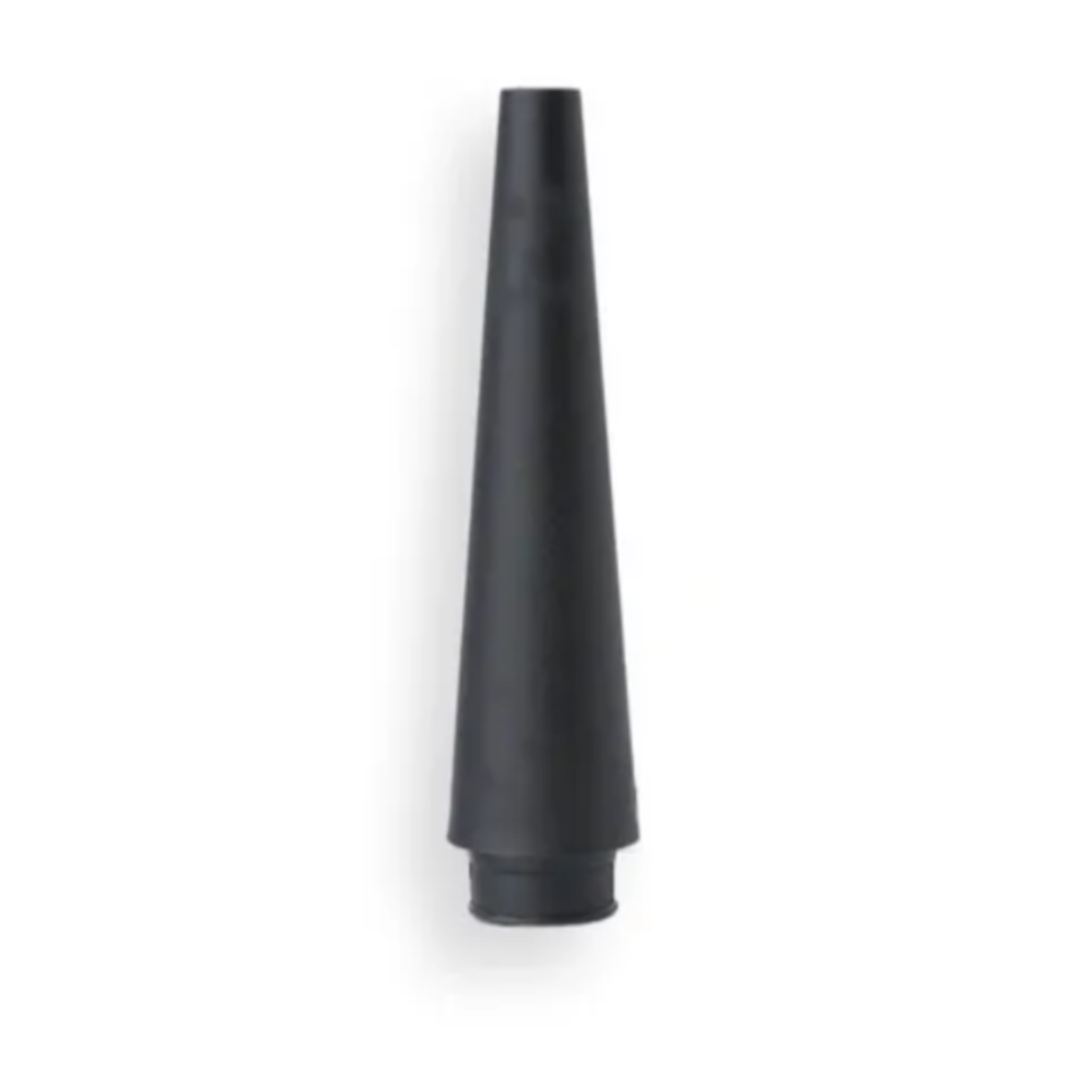 Black cone-shaped object on a white background