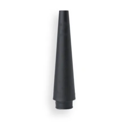Black cone-shaped object on a white background