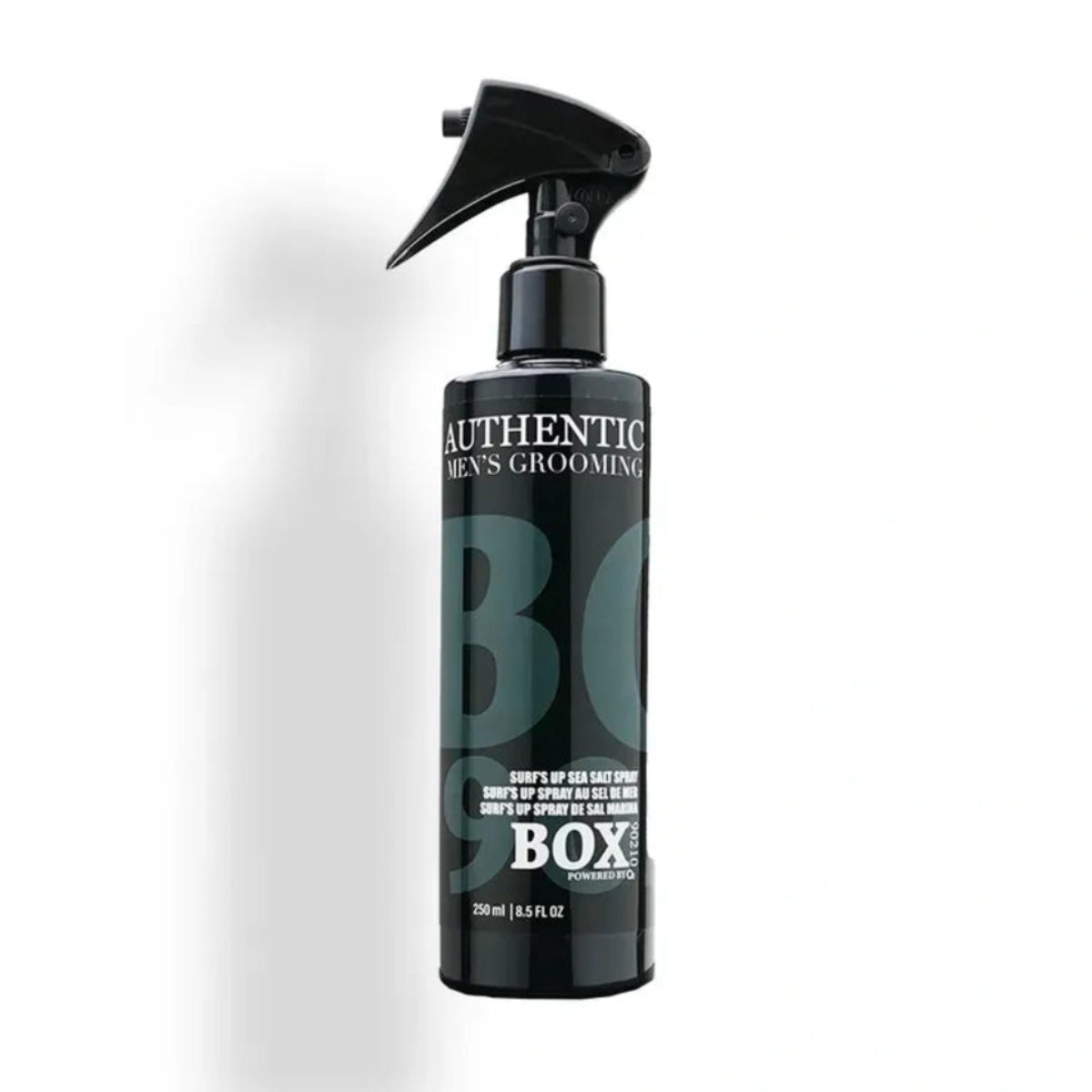 Black spray bottle with 'BO' branding on a white background