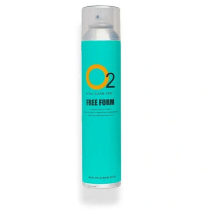 Turquoise bottle with silver cap labeled 'O2 Free Form' on a white background