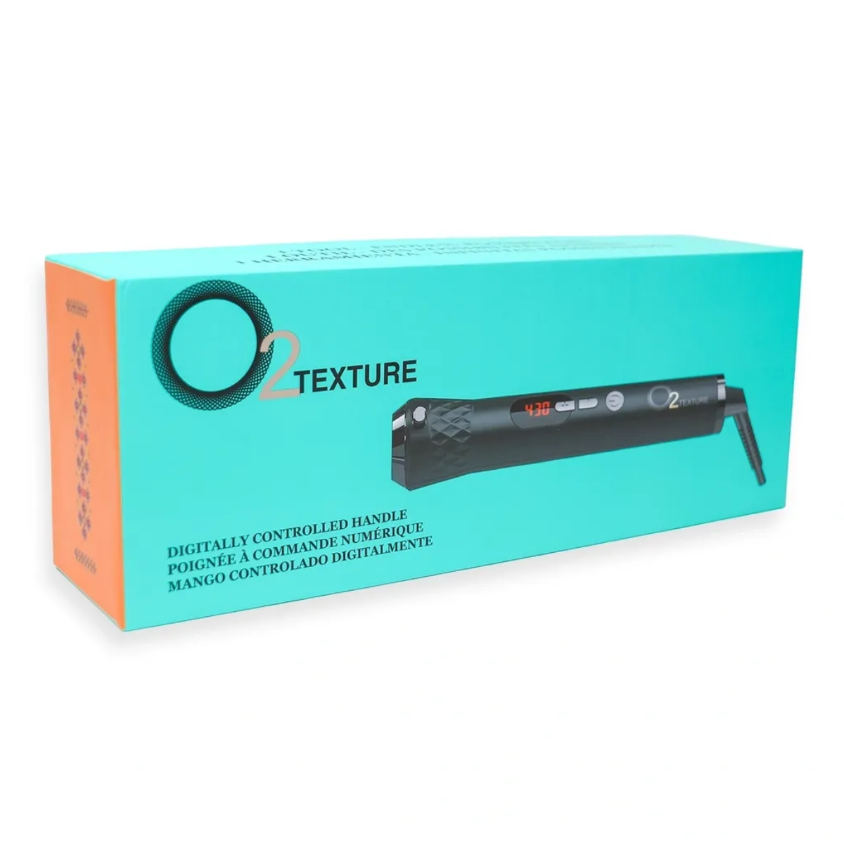 O2 Texture hair straightener packaging on a white background