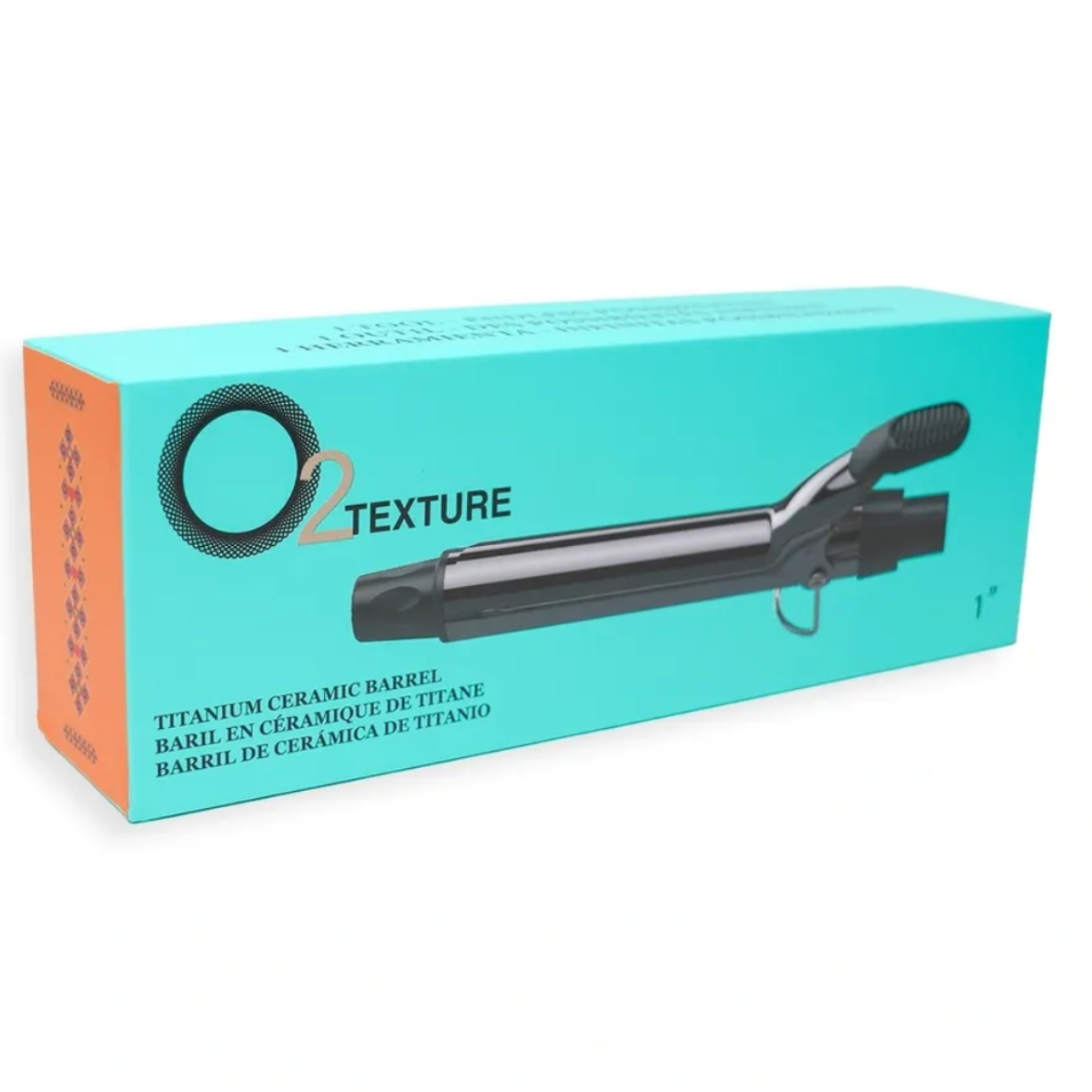 O2 Texture hair styling tool packaging on a white background