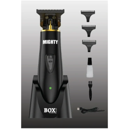 Hair trimmer set with attachments on a gray background